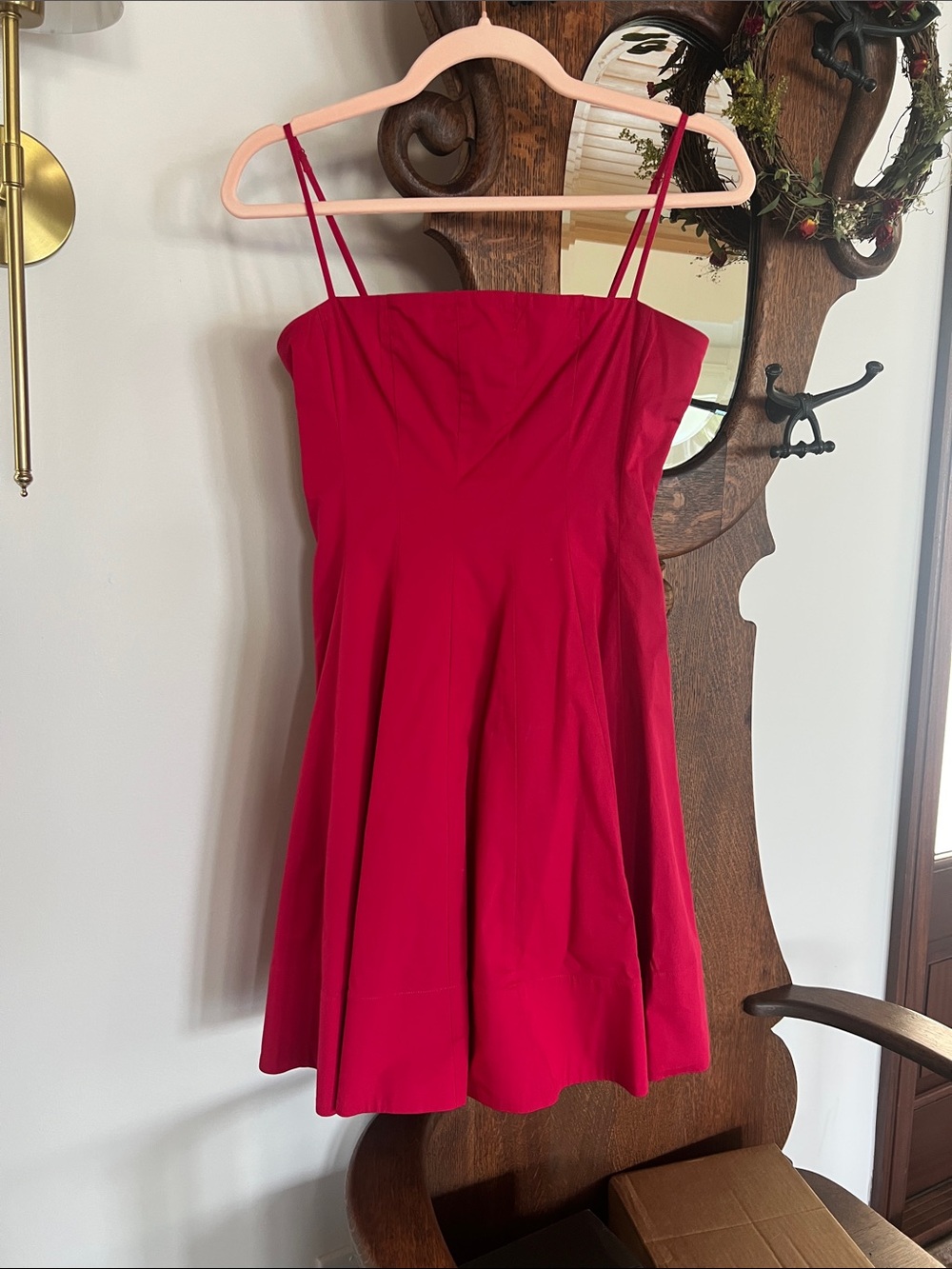 STAUD Bright Pink Spaghetti-Strap Fit & Flare Mini Dress